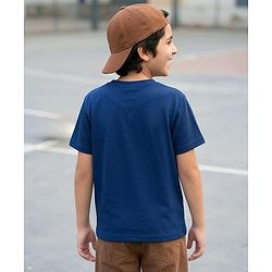 Pine Kids Cotton Knit Half Sleeves T-Shirt With Basketball Print - Navy Blue