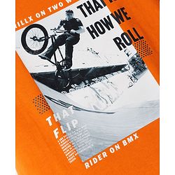 Pine Kids Cotton Knit Half Sleeves T-Shirt With BMX Print - Rust Orange