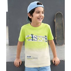 Pine Kids Cotton Knit Half Sleeves T-Shirt with Skateboard Print - Lime Green
