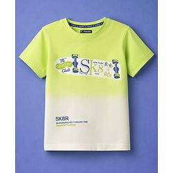 Pine Kids Cotton Knit Half Sleeves T-Shirt with Skateboard Print - Lime Green