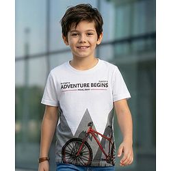 Pine Kids Cotton Knit Half Sleeves T-Shirt with Adventure Print - White