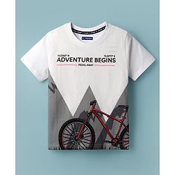 Pine Kids Cotton Knit Half Sleeves T-Shirt with Adventure Print - White