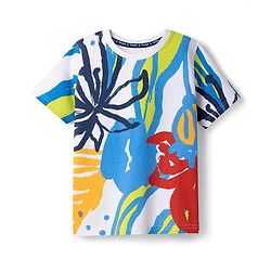 Pine Kids 100% Cotton Knit Half Sleeves Abstract Printed T-Shirt - White