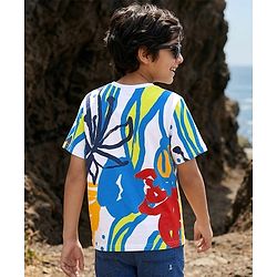 Pine Kids 100% Cotton Knit Half Sleeves Abstract Printed T-Shirt - White
