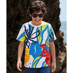 Pine Kids 100% Cotton Knit Half Sleeves Abstract Printed T-Shirt - White