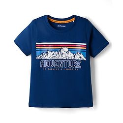 Pine Kids Cotton Knit Half Sleeves T-Shirt with Adventure Print - Navy Blue