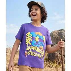 Pine Kids Cotton Knit Half Sleeves T-Shirt with Jungle Safari Theme Print - Purple