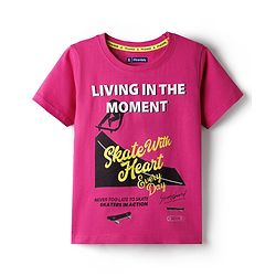 Pine Kids Cotton Knit Half Sleeves T-Shirt With Skateboarding Print - Purple