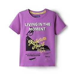 Pine Kids Cotton Knit Half Sleeves T-Shirt With Skateboarding Print - Purple