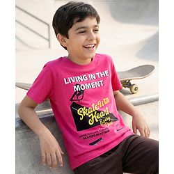 Pine Kids Cotton Knit Half Sleeves T-Shirt With Skateboarding Print - Purple