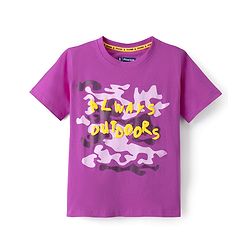 Pine Kids Cotton Knit Half Sleeves T-Shirt With Text Print - Purple