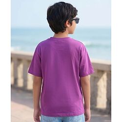 Pine Kids Cotton Knit Half Sleeves T-Shirt With Text Print - Purple