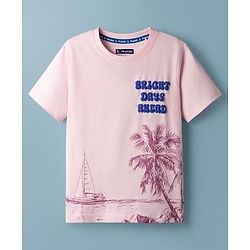 Pine Kids Cotton Knit Half Sleeves T-Shirt With Beach Print - Pink