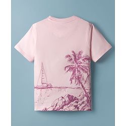 Pine Kids Cotton Knit Half Sleeves T-Shirt With Beach Print - Pink