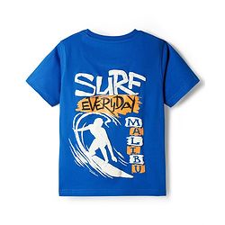 Pine Kids Cotton Knit Half Sleeves T-Shirt with Text Print - Blue