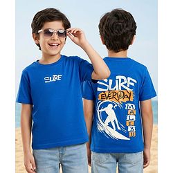 Pine Kids Cotton Knit Half Sleeves T-Shirt with Text Print - Blue