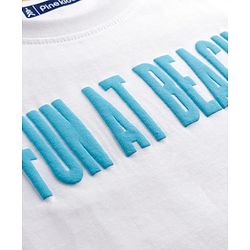 Pine Kids Cotton Knit Half Sleeves T-Shirt with Beach Theme Print - White