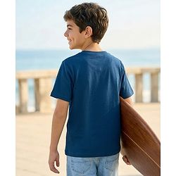Pine Kids Cotton Knit Half Sleeves T-Shirt With Text Print - Navy Blue