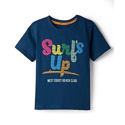 Pine Kids Cotton Knit Half Sleeves T-Shirt With Text Print - Navy Blue