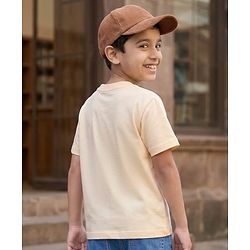 Pine Kids Cotton Knit Half Sleeves T-Shirt with Bear Print - Off White