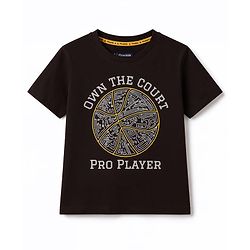 Pine Kids Cotton Knit Half Sleeves T-Shirt with Sport Print - Black