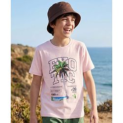 Pine Kids Cotton Knit Half Sleeves T-Shirt With Beach Print - Pink