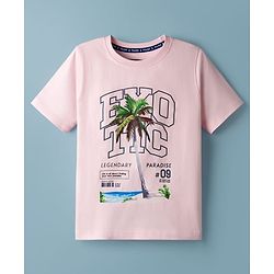 Pine Kids Cotton Knit Half Sleeves T-Shirt With Beach Print - Pink