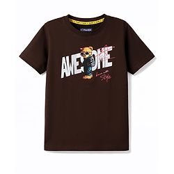 Pine Kids Cotton Knit Half Sleeves T-Shirt with Bear Print - Wine