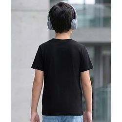 Pine Kids Cotton Knit Half Sleeves T-Shirt With Teddy Robot Print - Black