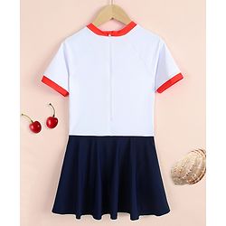 Pine Active Half Raglan Sleeves Text Printed Frock Swimsuit - White