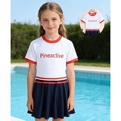 Pine Active Half Raglan Sleeves Text Printed Frock Swimsuit - White