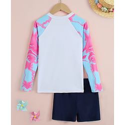 Pine Active Full Raglan Sleeves Printed Two Piece Swimsuit - Pink