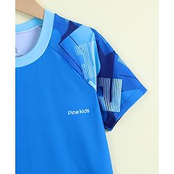 Pine Kids Half Raglan Sleeves Abstract Printed Two Piece Swimsuit - Blue