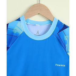 Pine Kids Half Raglan Sleeves Abstract Printed Two Piece Swimsuit - Blue