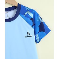 Pine Kids Half Raglan Sleeves Abstract Printed Two Piece Swimsuit - Blue