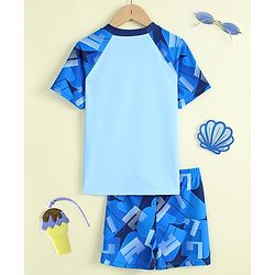 Pine Kids Half Raglan Sleeves Abstract Printed Two Piece Swimsuit - Blue