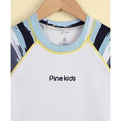 Pine Kids Half Raglan Sleeves Striped Two Piece Swimsuit - White