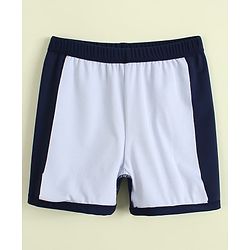 Pine Kids Half Raglan Sleeves Colour Block Two Piece Swimsuit with Text Print- Navy Blue