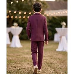Pine Kids Knit Full Sleeves Solid Colour Party Blazer with T-Shirt & Trouser Set - Wine