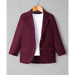 Pine Kids Knit Full Sleeves Solid Colour Party Blazer with T-Shirt & Trouser Set - Wine