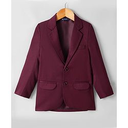 Pine Kids Knit Full Sleeves Solid Colour Party Blazer with T-Shirt & Trouser Set - Wine
