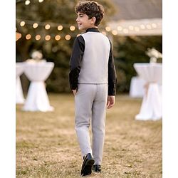 Pine Kids Knit Full Sleeves Solid Color 3 Piece Party Suit with Bow - Light Grey