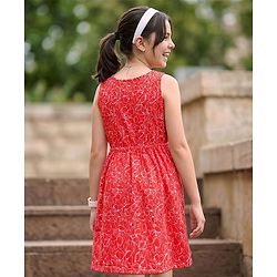 Pine Kids Cotton Knit Sleeveless Frock with Floral Print - Red