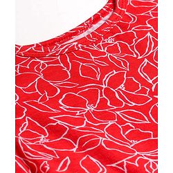 Pine Kids Cotton Knit Sleeveless Frock with Floral Print - Red