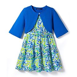 Pine Kids Cotton Knit Floral Printed Frock with Half Sleeves Jacket - Multicolor