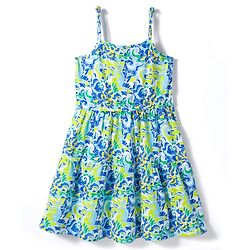 Pine Kids Cotton Knit Floral Printed Frock with Half Sleeves Jacket - Multicolor