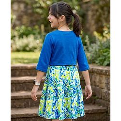 Pine Kids Cotton Knit Floral Printed Frock with Half Sleeves Jacket - Multicolor