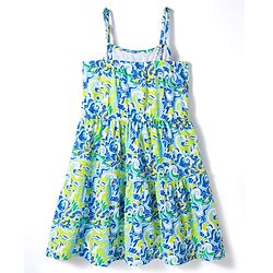 Pine Kids Cotton Knit Floral Printed Frock with Half Sleeves Jacket - Multicolor