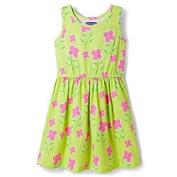 Pine Kids Cotton Knit Sleeveless Frock with Floral Print - Light Green