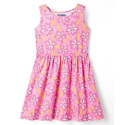 Pine Kids Cotton Knit Sleeveless Frock with Floral Print - Pink